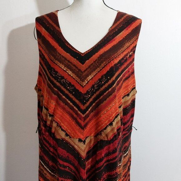 R&M Richards Multicolor Chevron Stripes Fit and Flare V-Neck Dress Plus Size 20W - Picture 3 of 10